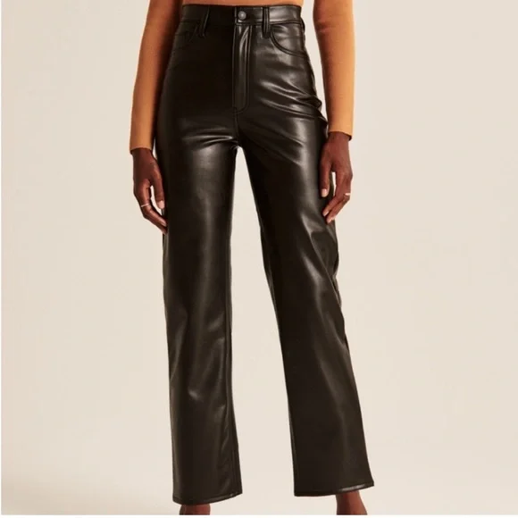 NWOT Abercrombie & Fitch Vegan Leather Ankle Straight Pants - Picture 1 of 7